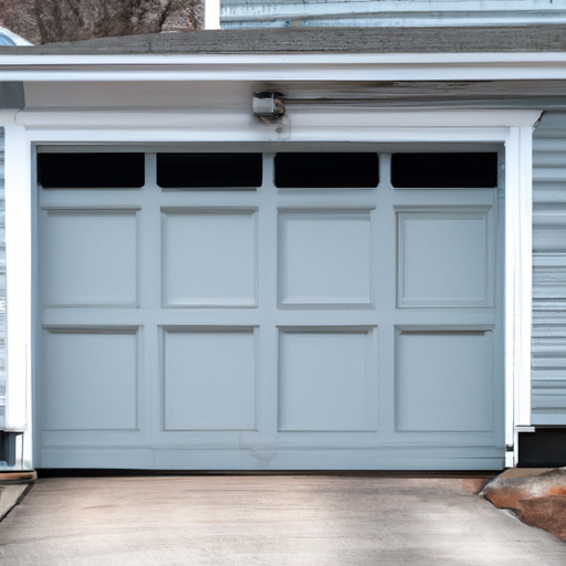 Suburban Lexington, MA home with a closed sectional garage door, late-winter light, no people or logos.